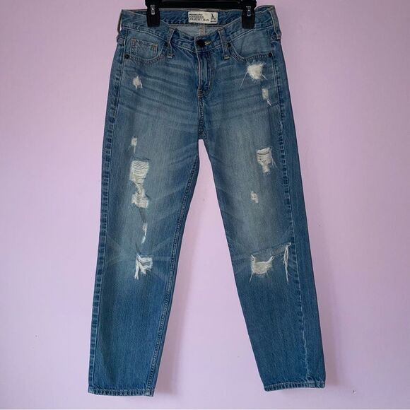 Abercrombie & Fitch Size 0 Boyfriend Straight Jean Distressed Blue Pants - Picture 1 of 7